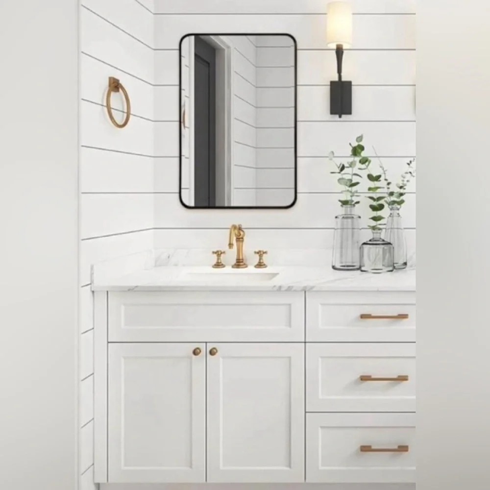 Black sleek metal framed Bathroom rectangle wall Mirror